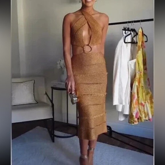 ZARA BUCKLED METALLIC THREAD KNIT DRESS SIZA LARGE - Picture 7 of 13